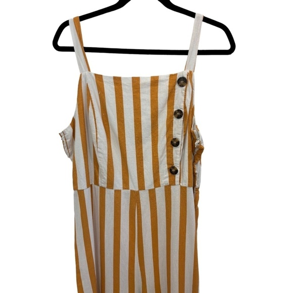 C&C California Wide Leg Sleeveless Gold Stripe Linen Blend Jumpsuit Size Large - Picture 2 of 4